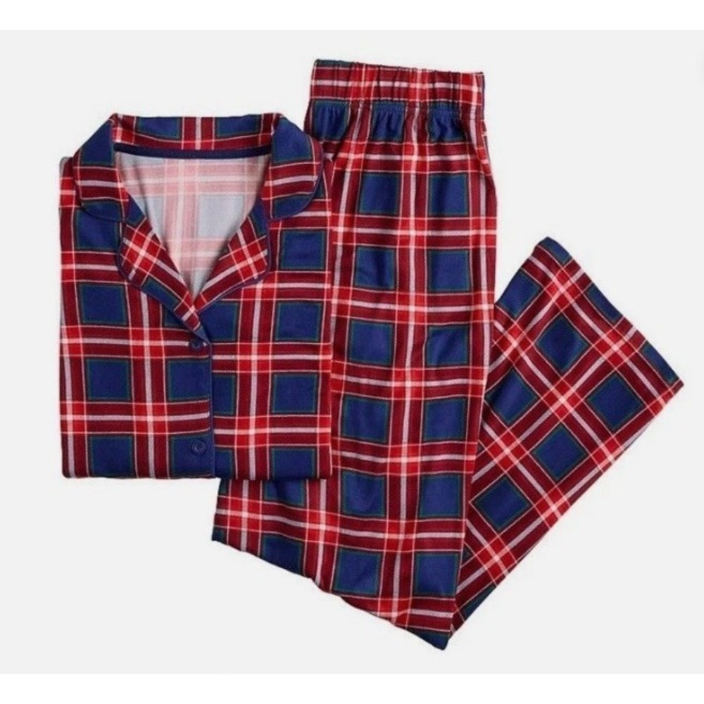 Jammies For Your Families 2 Piece Sleep Set Red Blue Plaid Tartan Women's XXL